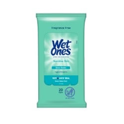Wet Ones Sensitive Skin Hand & Face Wipes, Travel Pack, 20 Count