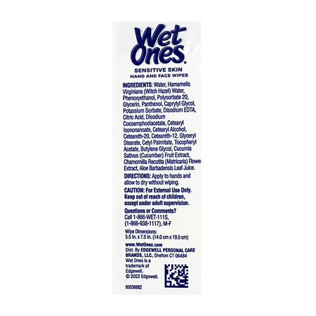 Wet Ones Sensitive Skin Hand & Face Wipes, Travel Pack, 20 Count