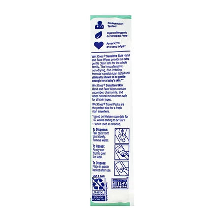 Wet Ones Sensitive Skin Hand & Face Wipes, Travel Pack, 20 Count